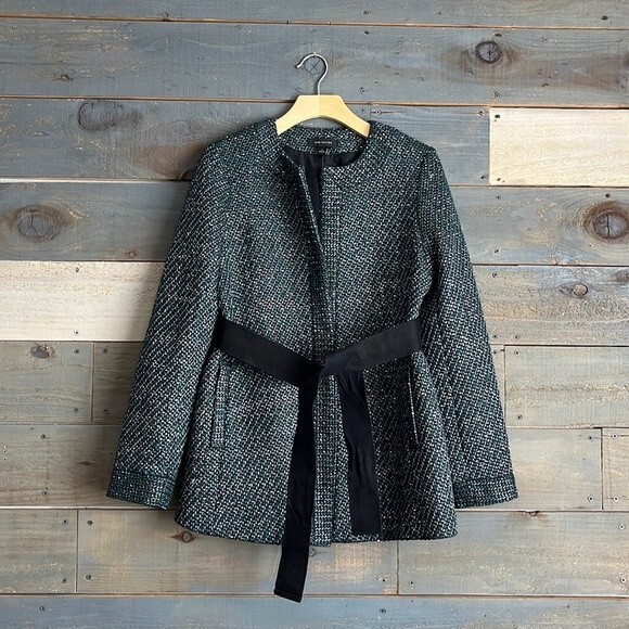 NWT Ann Taylor Tweed Mid Length Belted Blazer Jacket XS - Picture 2 of 15